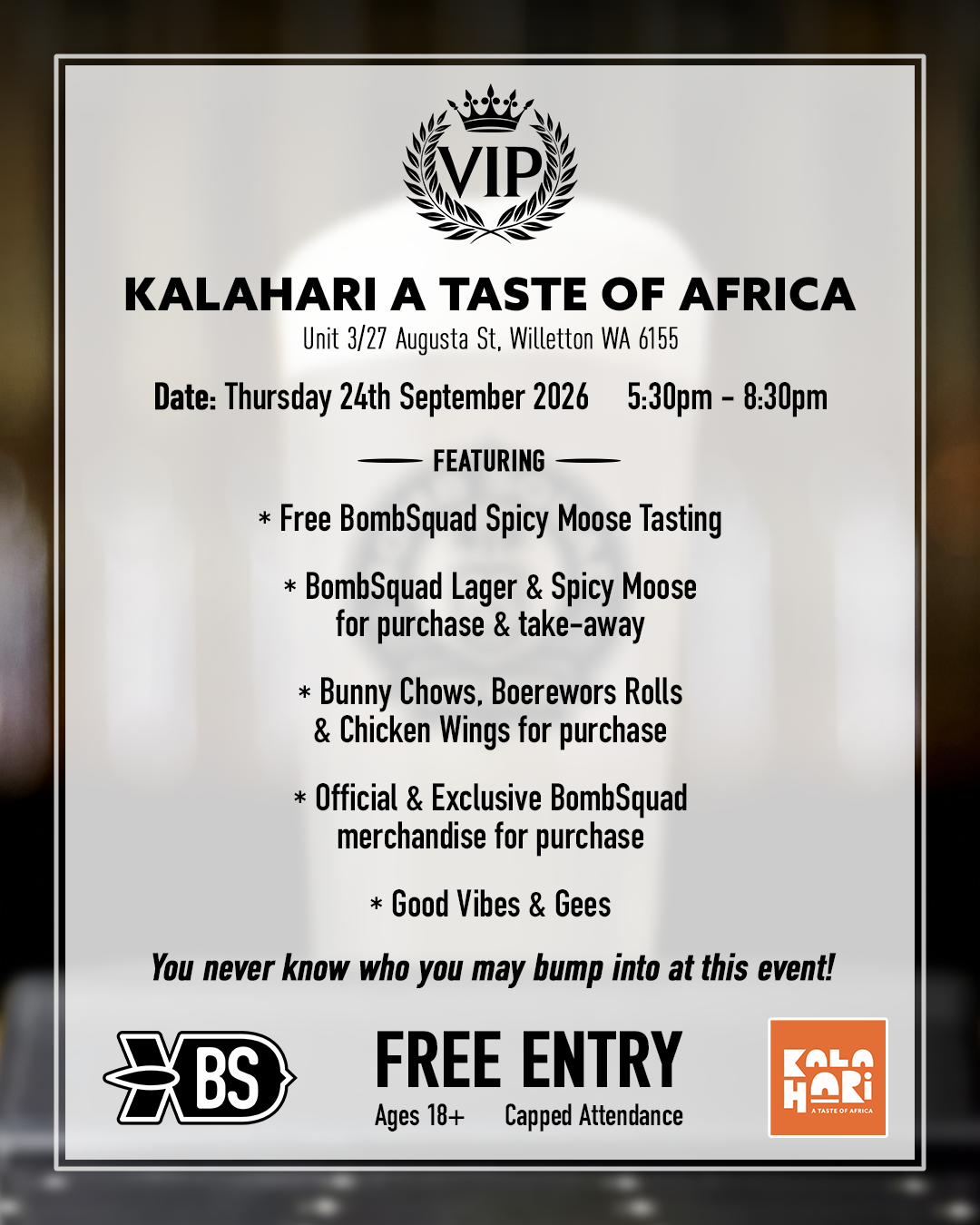 BombSquad Tasting Event at Kalahari, A Taste of Africa - 25th Sep 2026 - FREE
