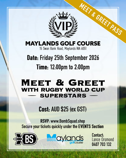 MEET & GREET PASS -Maylands Golf Course,PERTH,Australia. Friday 25th September 2026