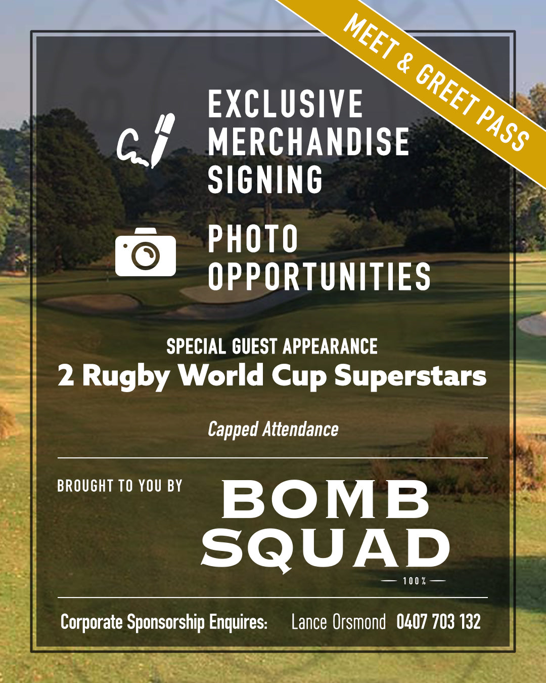 MEET & GREET PASS -Maylands Golf Course,PERTH,Australia. Friday 25th September 2026