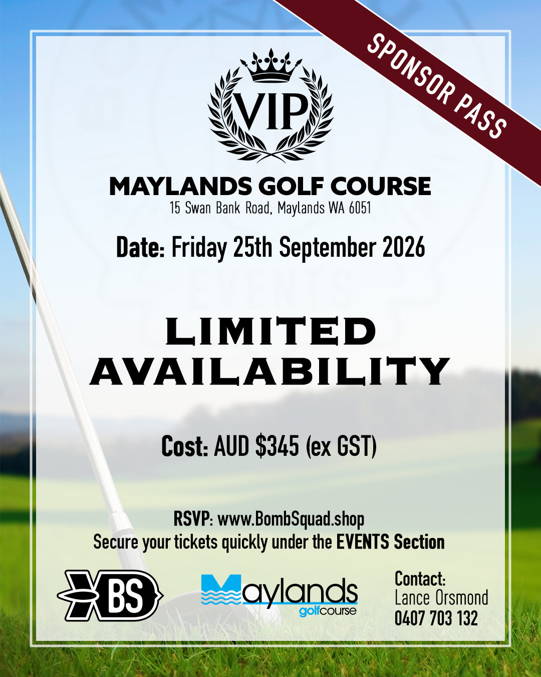 TEE SPONSOR -Maylands Golf Course,PERTH,Australia. Friday 25th September 2026